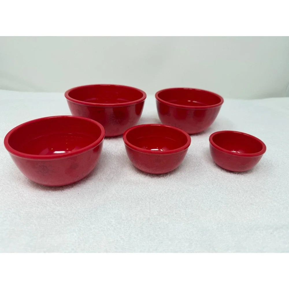 Unbranded Holiday Red Snowflake Nesting Melamine Prep Bowls Set of 5 Kitchenware